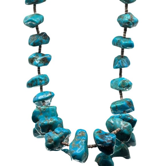 Genuine Turquoise Nugget Necklace 27” Heishi Shells Boho Tribal 4.3 Oz Southwest - Picture 10 of 10